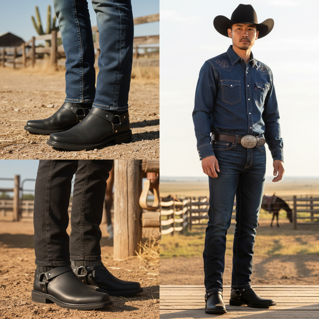 Botín Casual Con Argolla Punta Cuadrada de Rodeo Vaquero