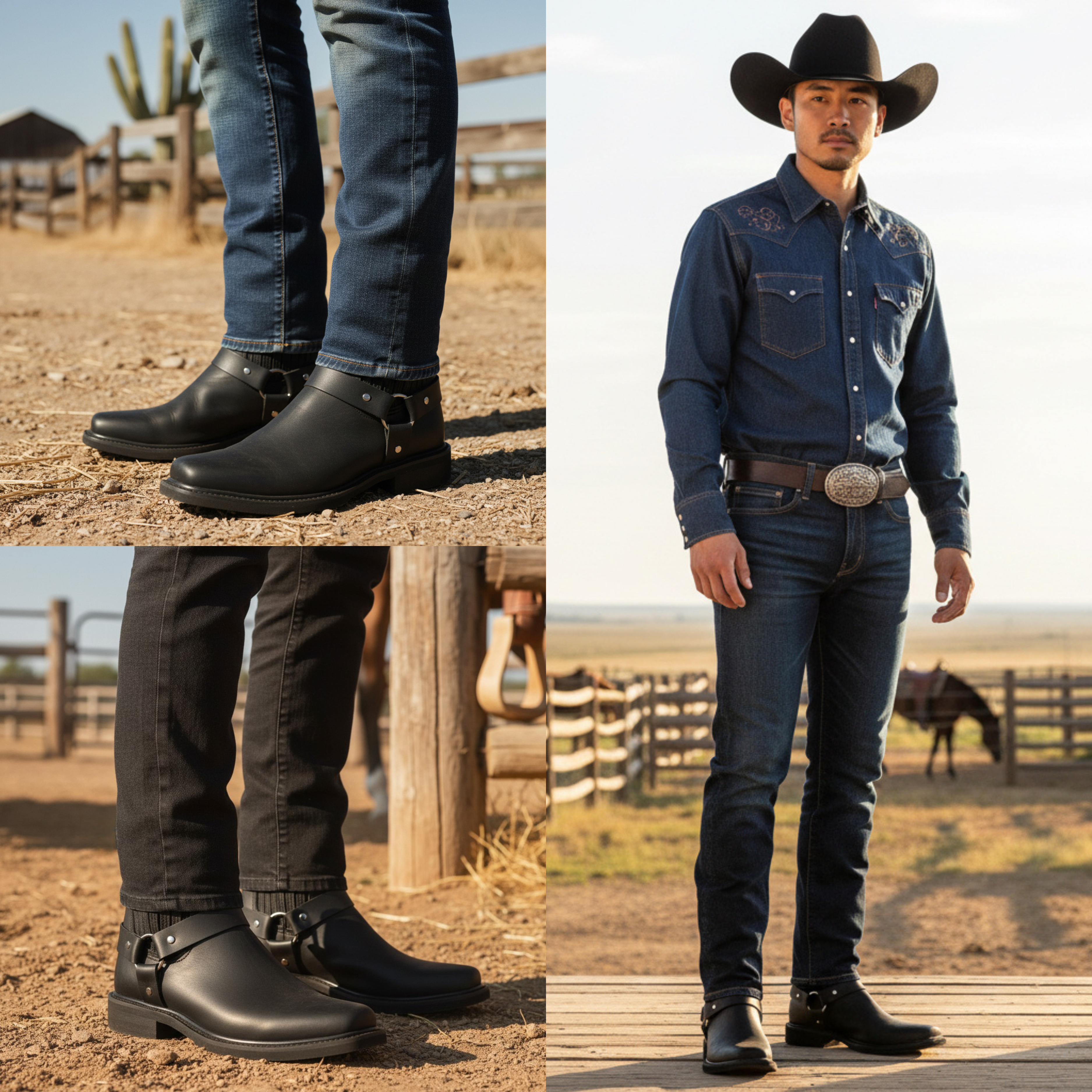 Botín Casual Con Argolla Punta Cuadrada de Rodeo Vaquero