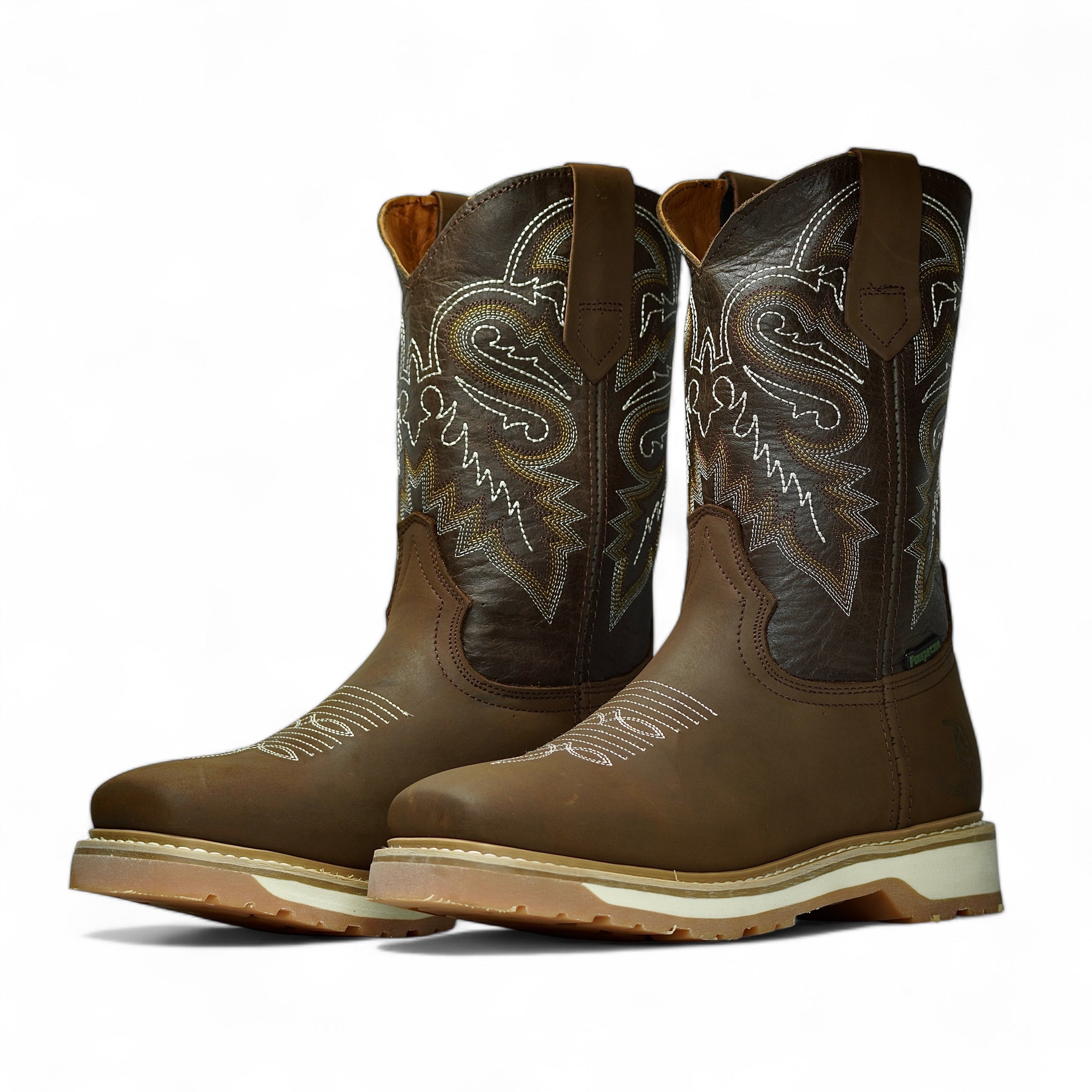 Bota de Trabajo Con Casco de Acero Bordada Estilo Rodeo