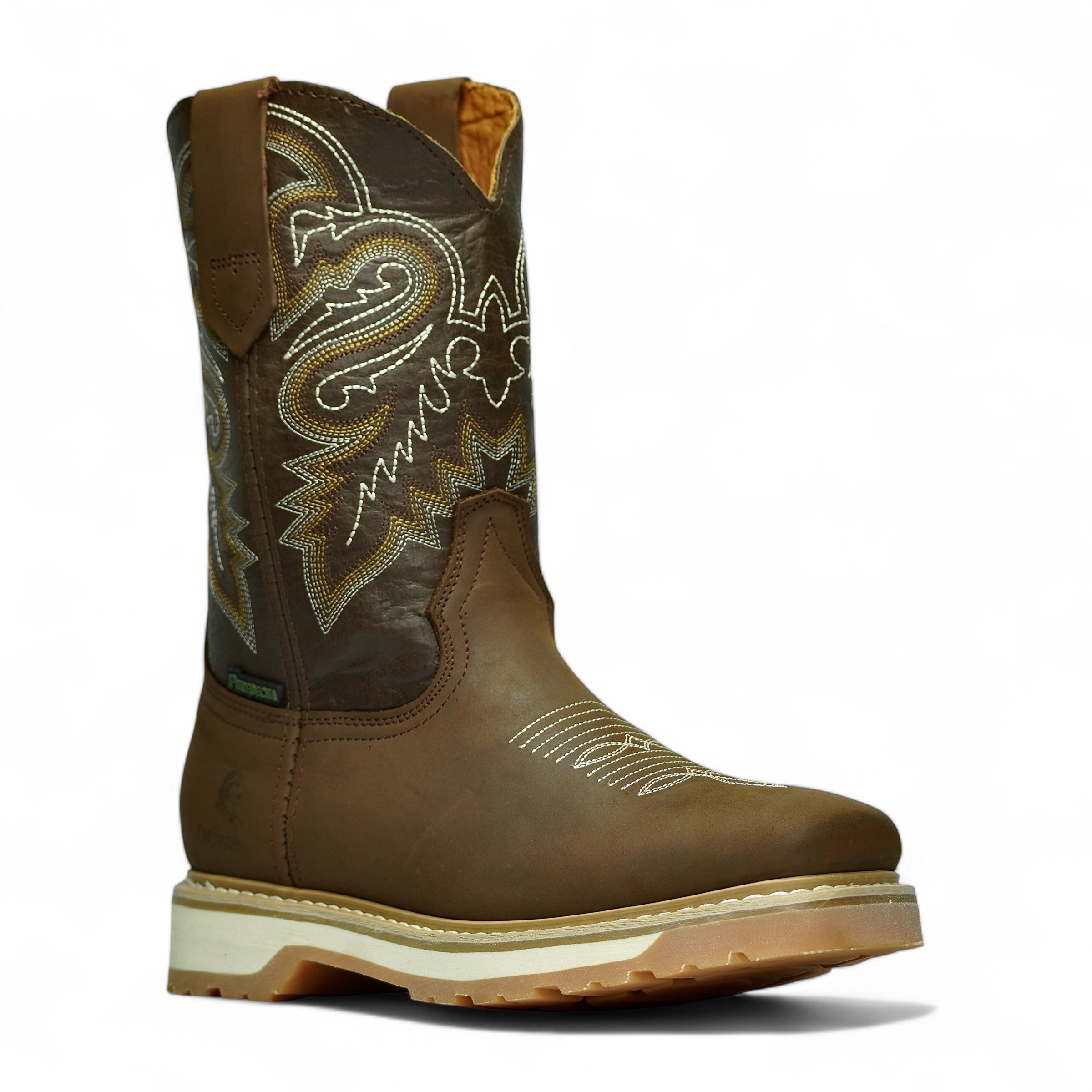 Bota de Trabajo Con Casco de Acero Bordada Estilo Rodeo