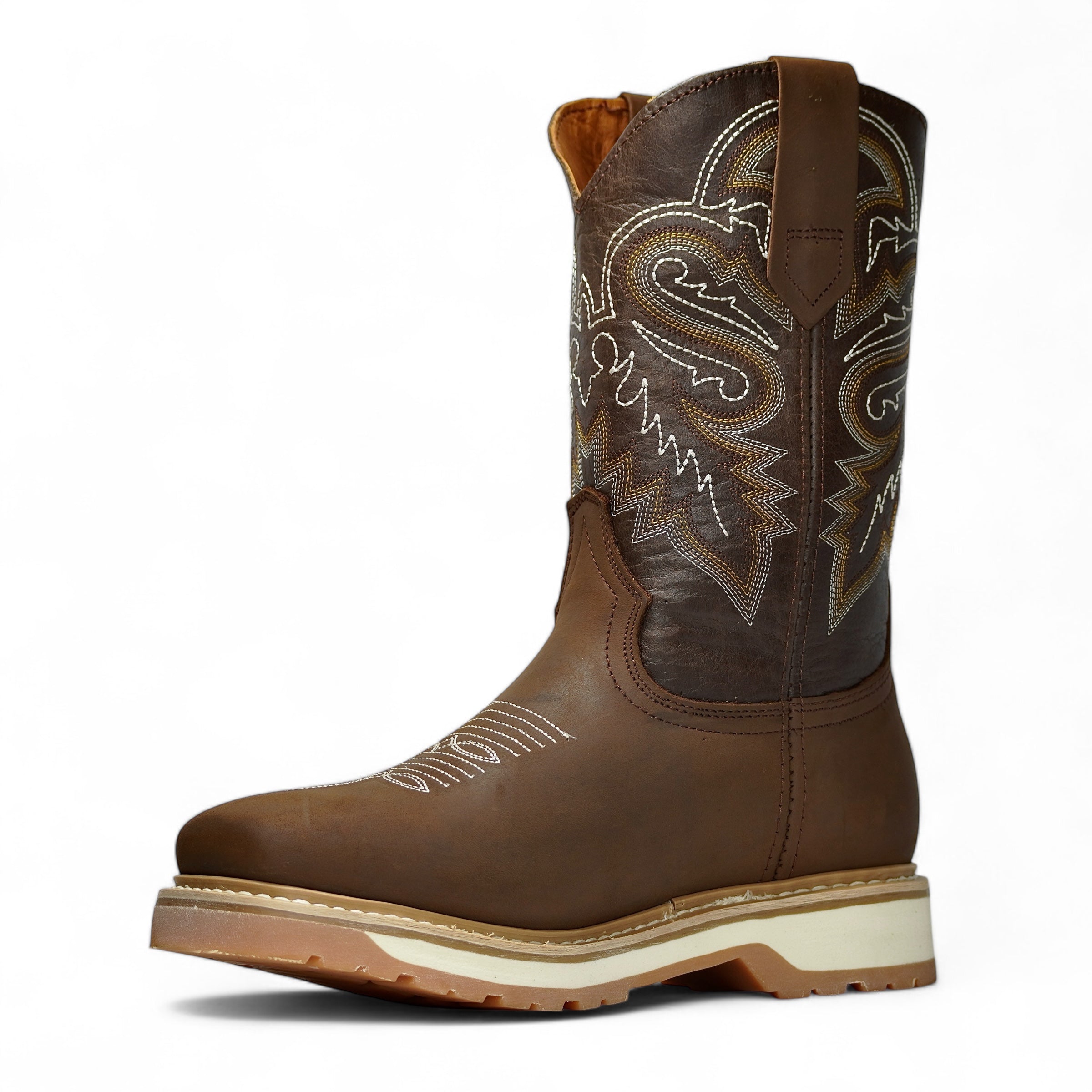 Bota de Trabajo Con Casco de Acero Bordada Estilo Rodeo