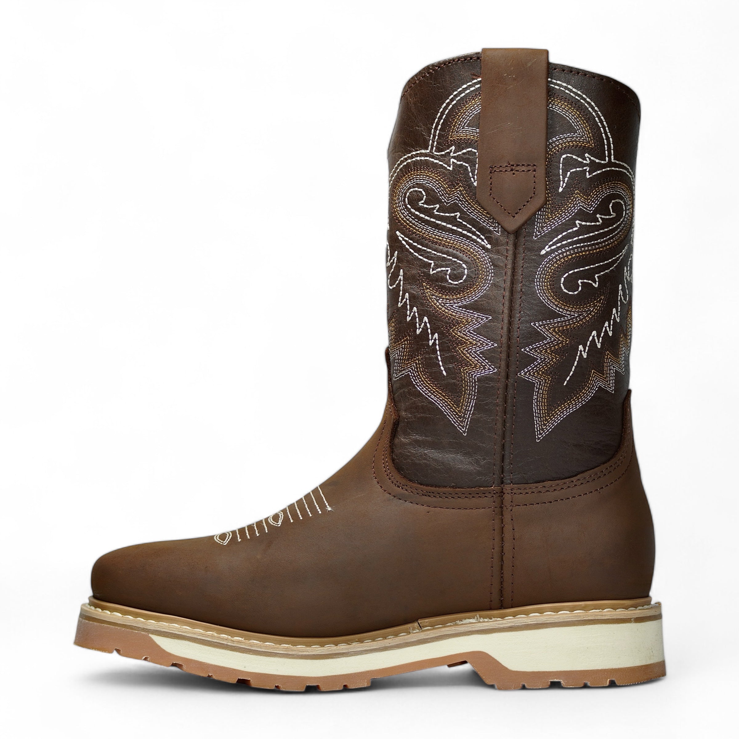 Bota de Trabajo Con Casco de Acero Bordada Estilo Rodeo